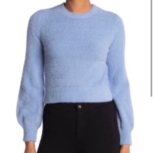 Wayf Blue Crew Neck Sweater with Balloon Sleeves